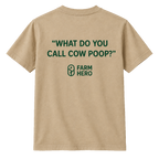 Tan tee, back only with cow poop quote