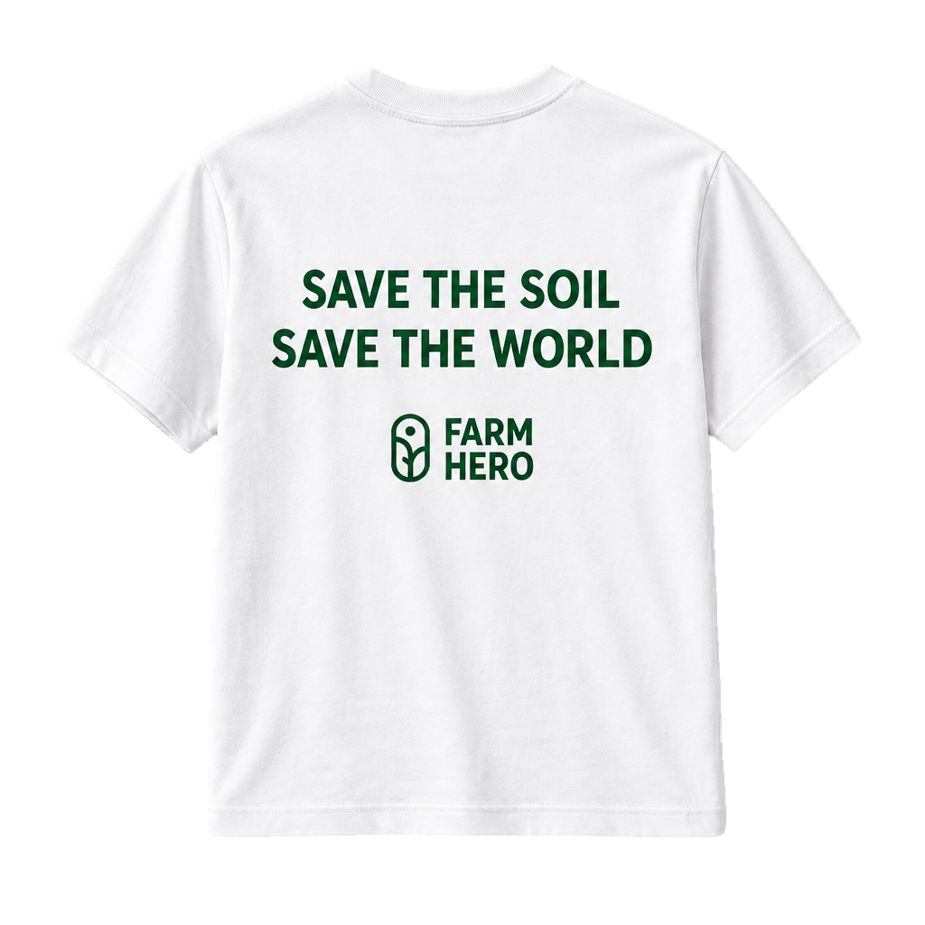 White tee, back only with Save the Soil print